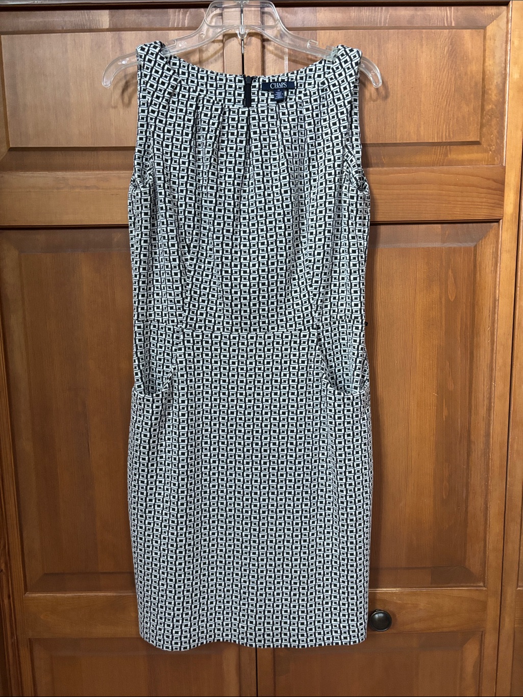 Chaps Black & White Geometric Midi Sheath Dress